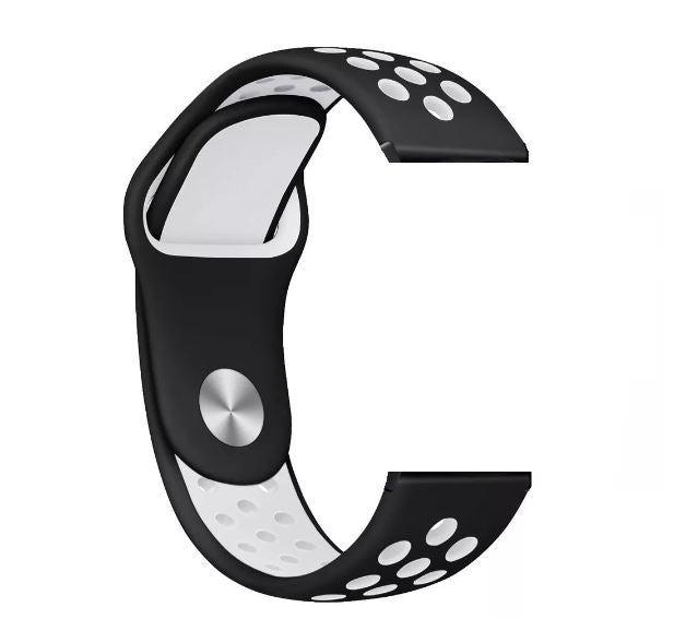 Universal 22mm Silicone Button Watch Strap - Black & White