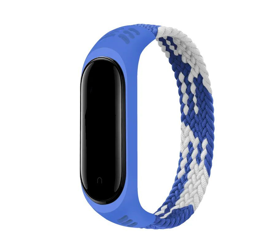 Elastic Nylon Braided Solo Loop Watch Strap For Xiaomi Mi band 6 5 4 3 - Blue and White