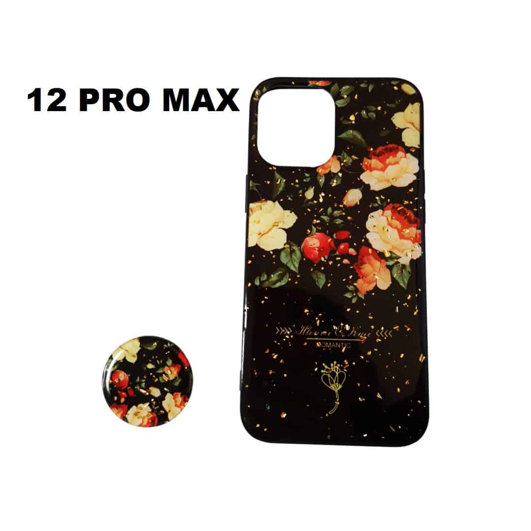 iPhone 12 Pro Max Floral case with Pop/S grip (Black)