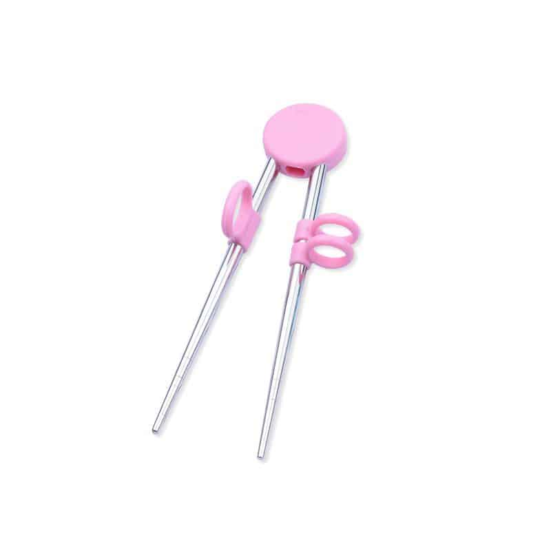 Kids Stainless Steel Practice Chopsticks with Silicone Helpers - Pink