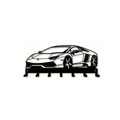 7-Hook Super Car Key Holder - Wall Mounted Black Metal Key Rack
